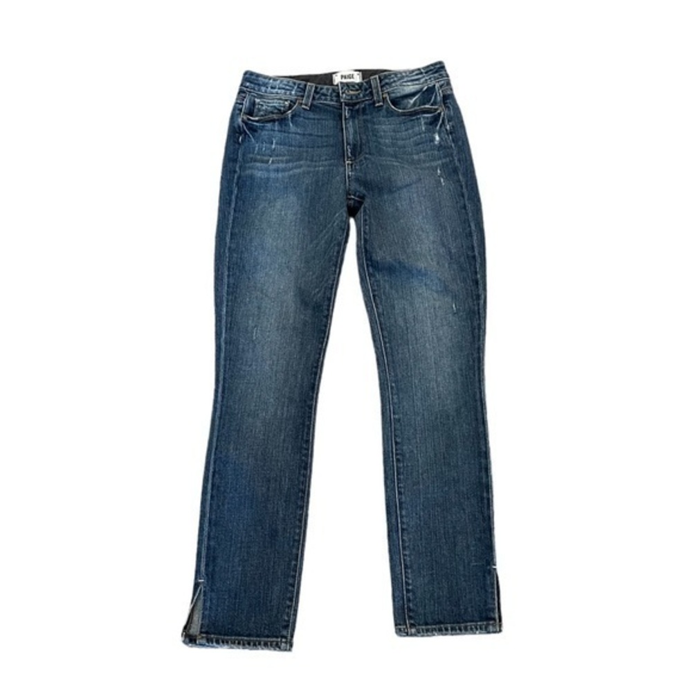 Paige “Verdugo Ankle” Jeans, Medium Wash, ripped knees